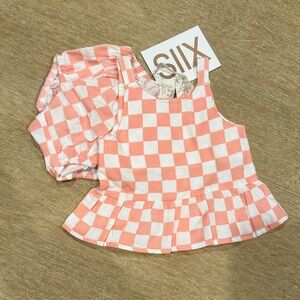 SIIX Peplum Checkered Set - Pink and White